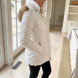 Marc New York White Parka with fur trim removable hood Size Medium